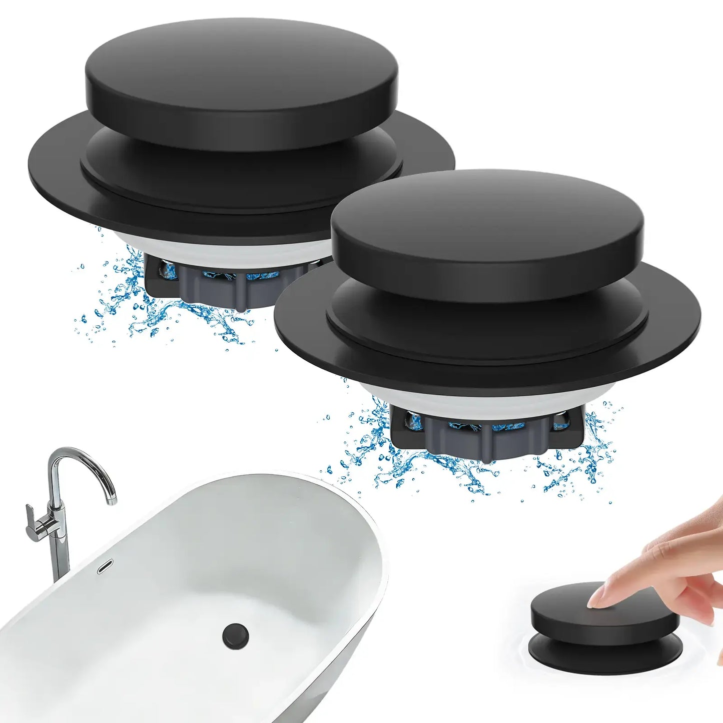 3-in-1 Bathtub Drain Stopper & Hair Catcher - Universal Chrome Tub Strainer Plug