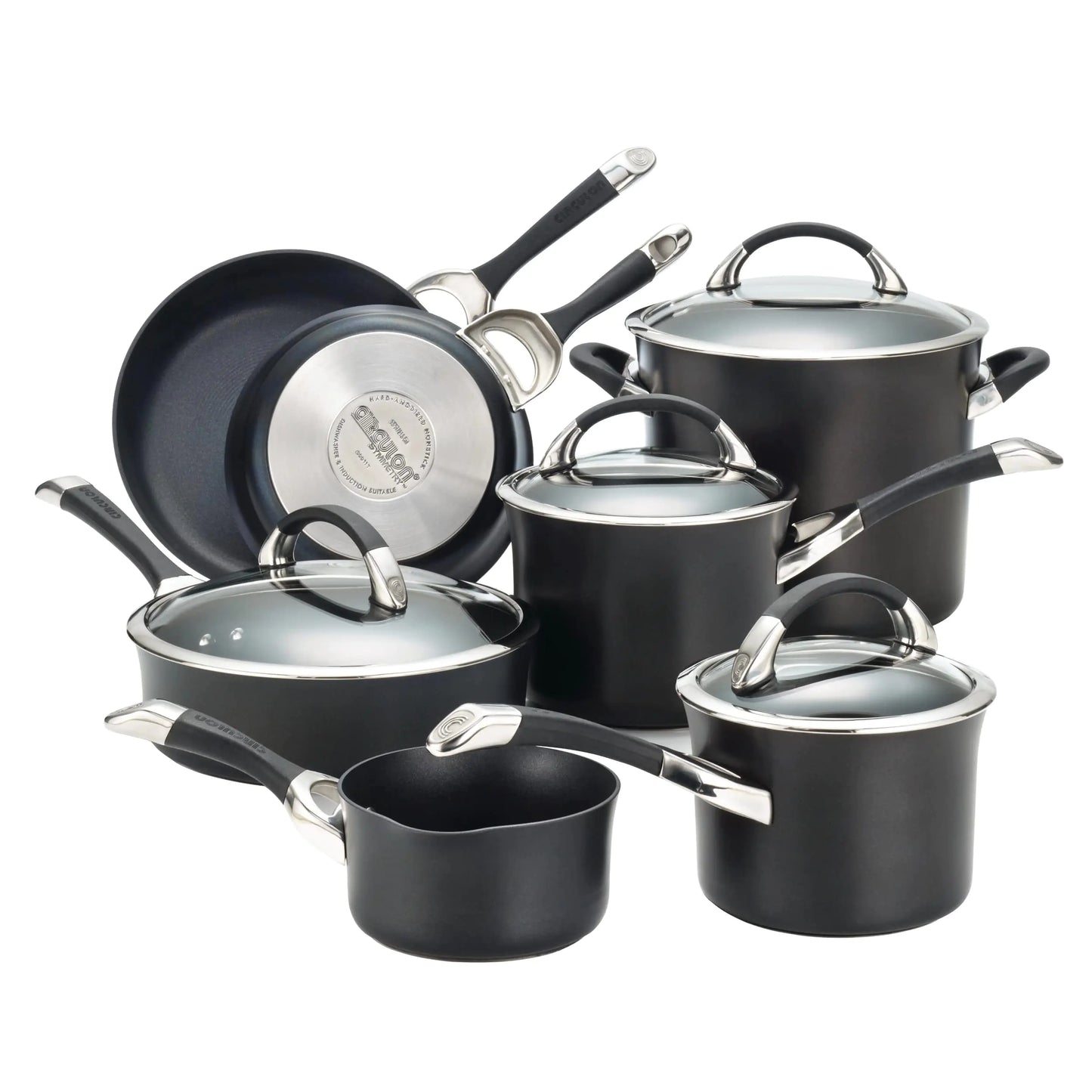 11-Piece Hard Anodized Nonstick Cookware Set - Induction Compatible Pots and Pans with Glass Lids - Dishwasher Safe