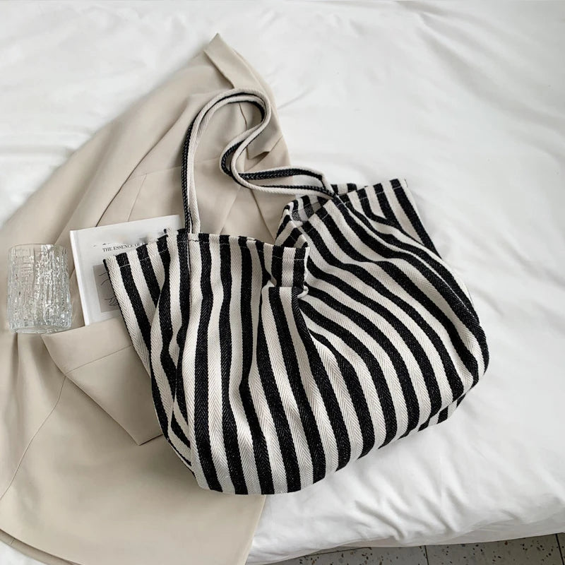 Luxury Striped Canvas Tote Bag