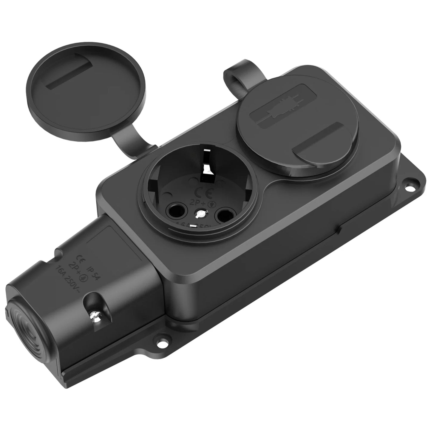 IP54 Waterproof German Standard Outdoor Power Socket - 16A 3500W Extension