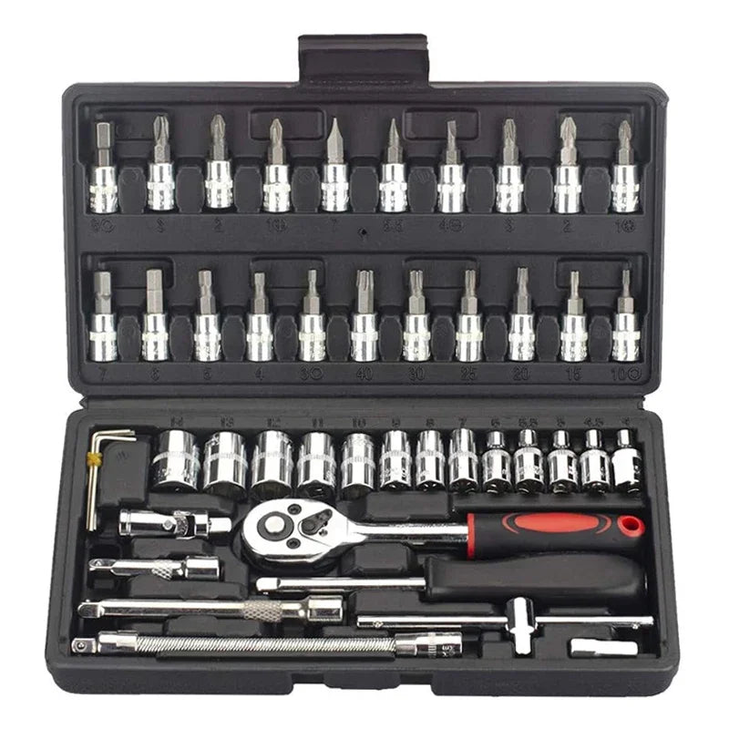 46-Piece 1/4" Drive Socket & Ratchet Wrench Set for Auto Repair & DIY