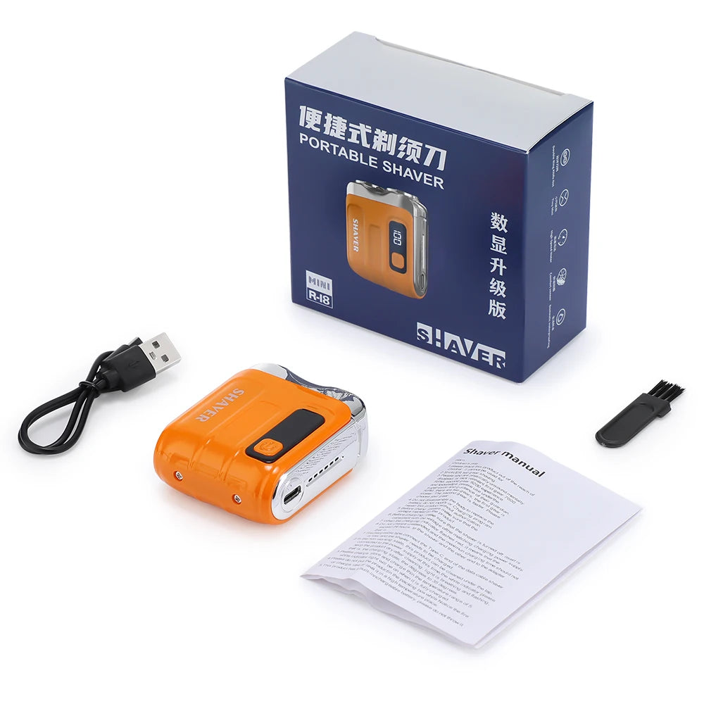 Portable Electric Rotary Shaver - Mini Travel Beard Trimmer with LED Display