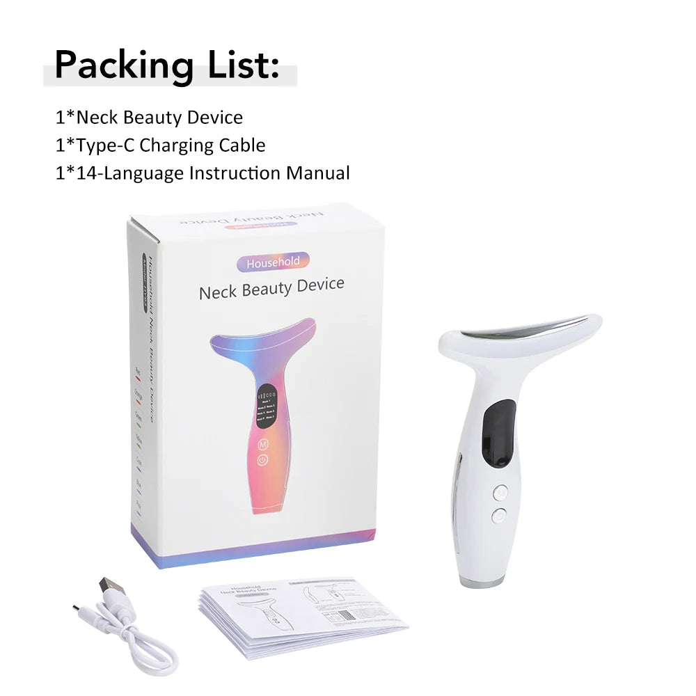 7-Color LED Neck & Face Firming Beauty Device - Microcurrent Skin Tightening Massager