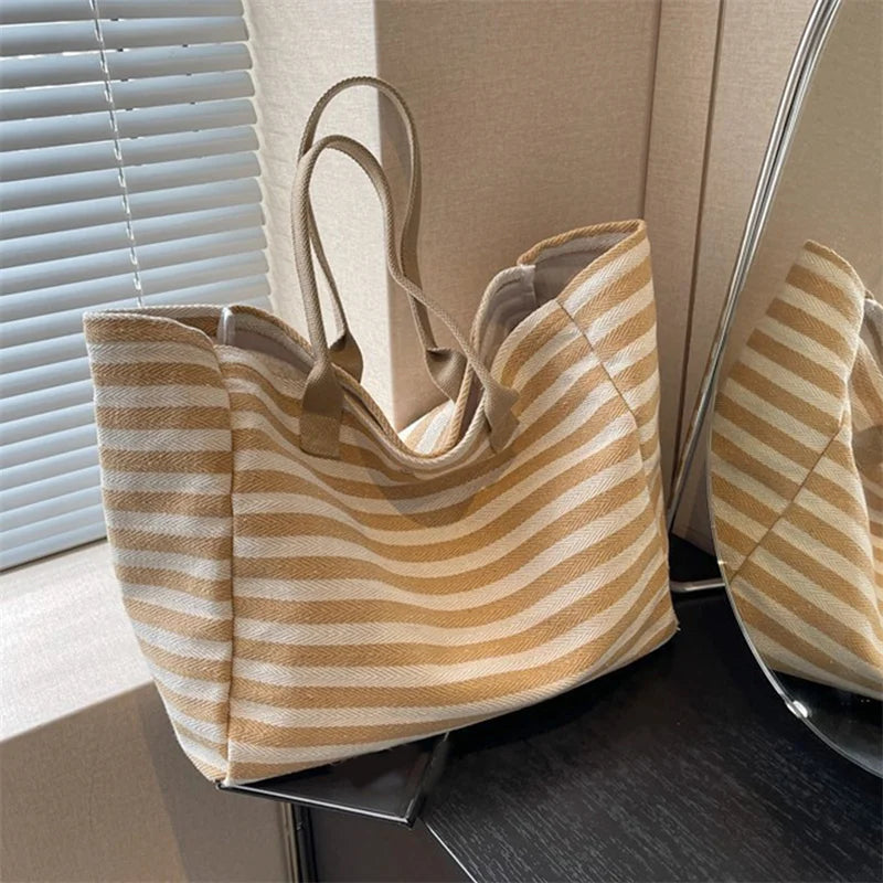 Luxury Casual Striped Canvas Tote