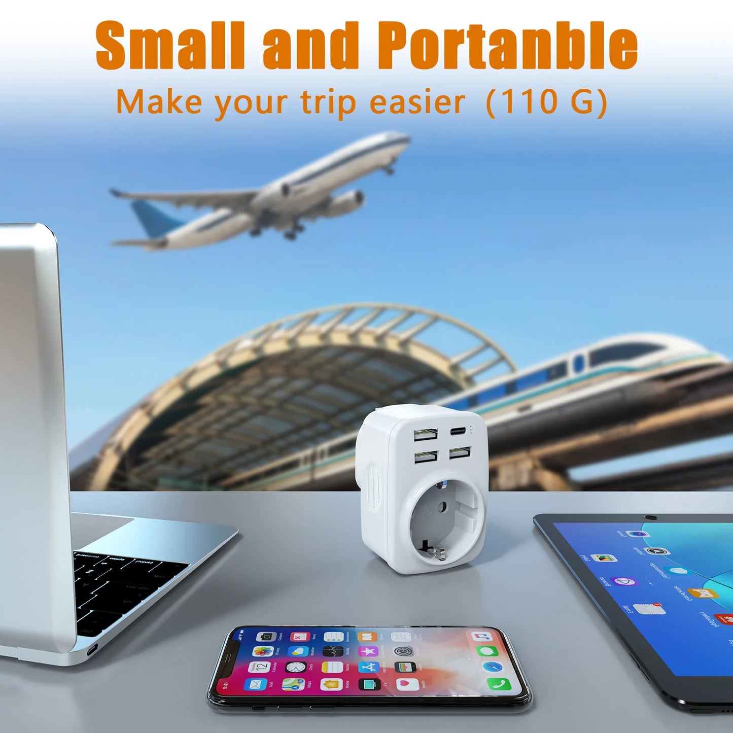 UK Travel Adapter Type G Plug with 3 USB-A & 1 USB-C Ports 5-in-1 Charger