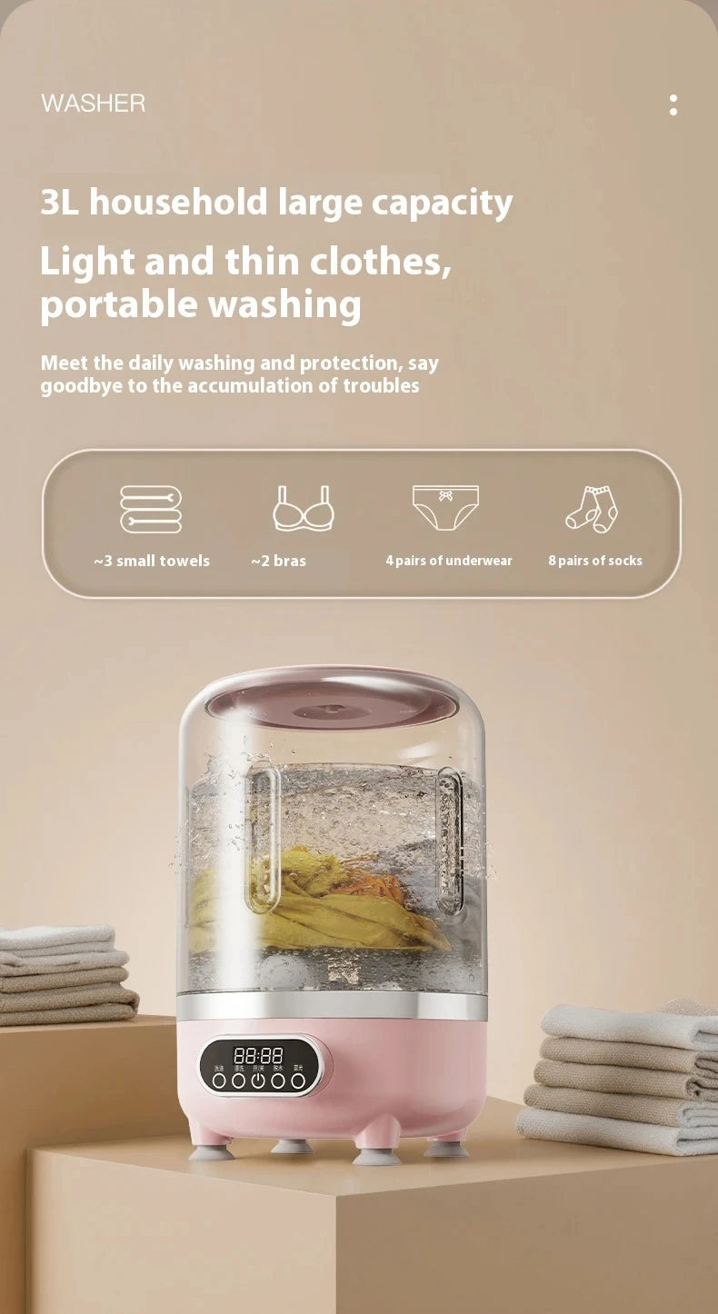 3L Portable Mini Washing Machine for Socks & Underwear | USB-C