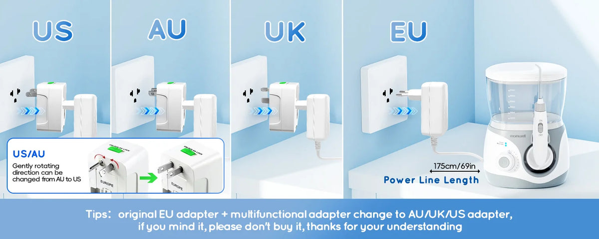 Professional Electric Oral Irrigator Water Flosser with 8 Nozzle Heads