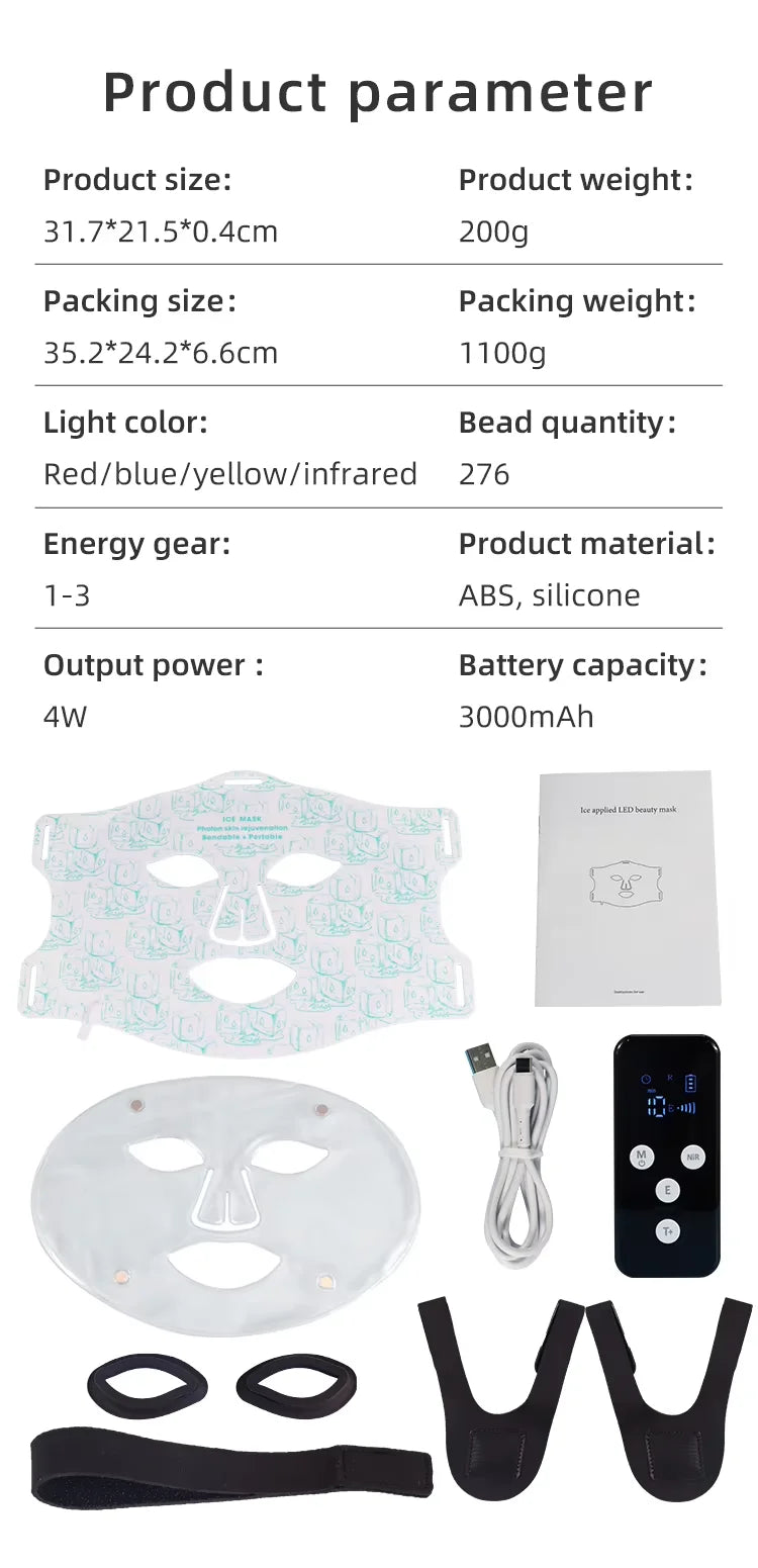 LED Red Light Therapy Face Mask with Cooling Gel Pack for Skin Rejuvenation
