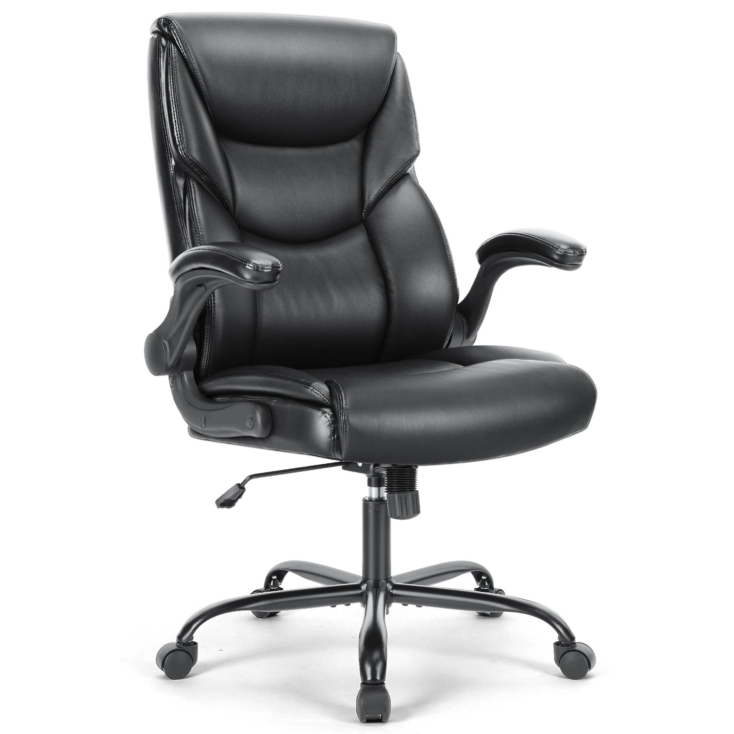 Ergonomic PU Leather Office Desk Chair with Flip-Up Arms & Lumbar Support
