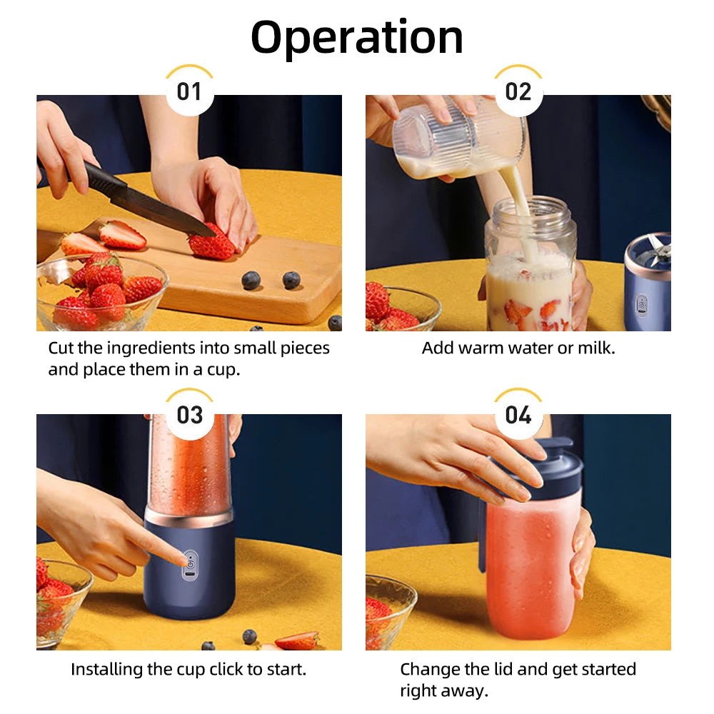 Portable Wireless Electric Juicer Blender - Rechargeable Fruit Smoothie Maker