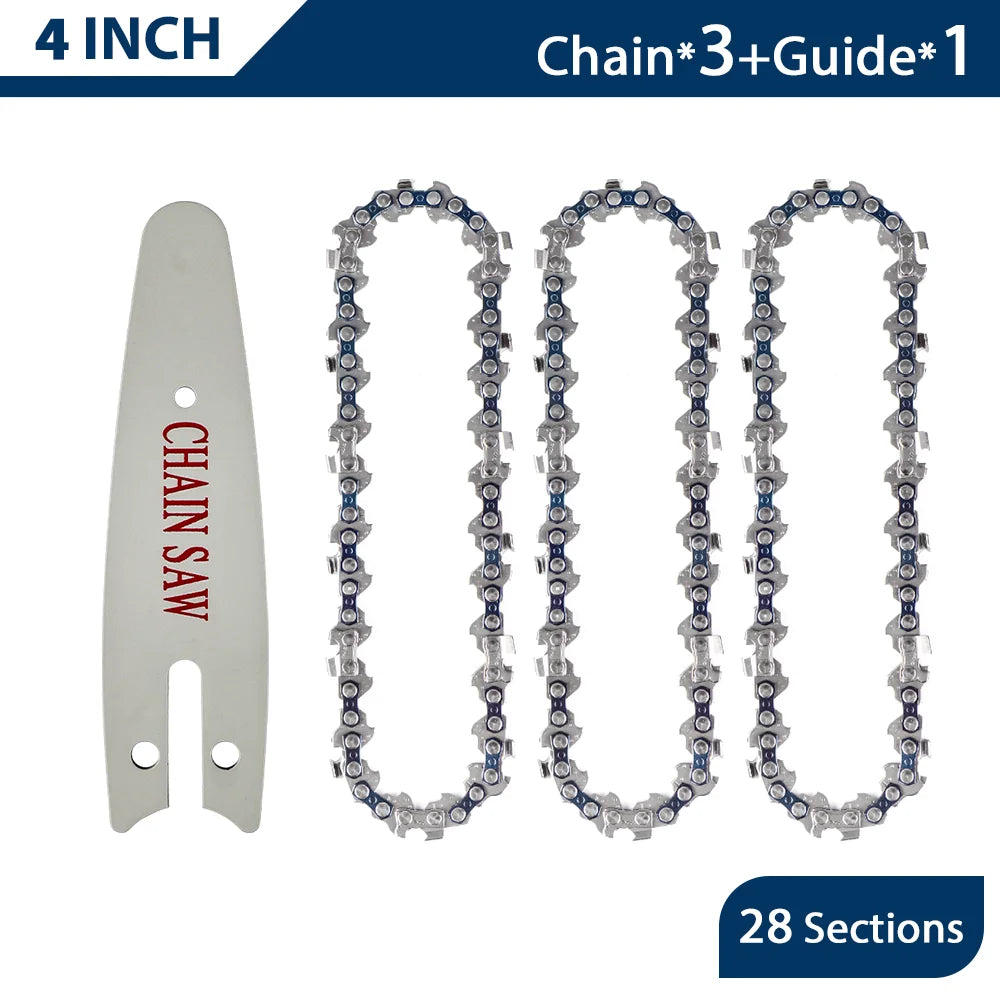4 & 6 Inch Replacement Chainsaw Chain and Guide Bar for Mini Cordless Pruning Saws