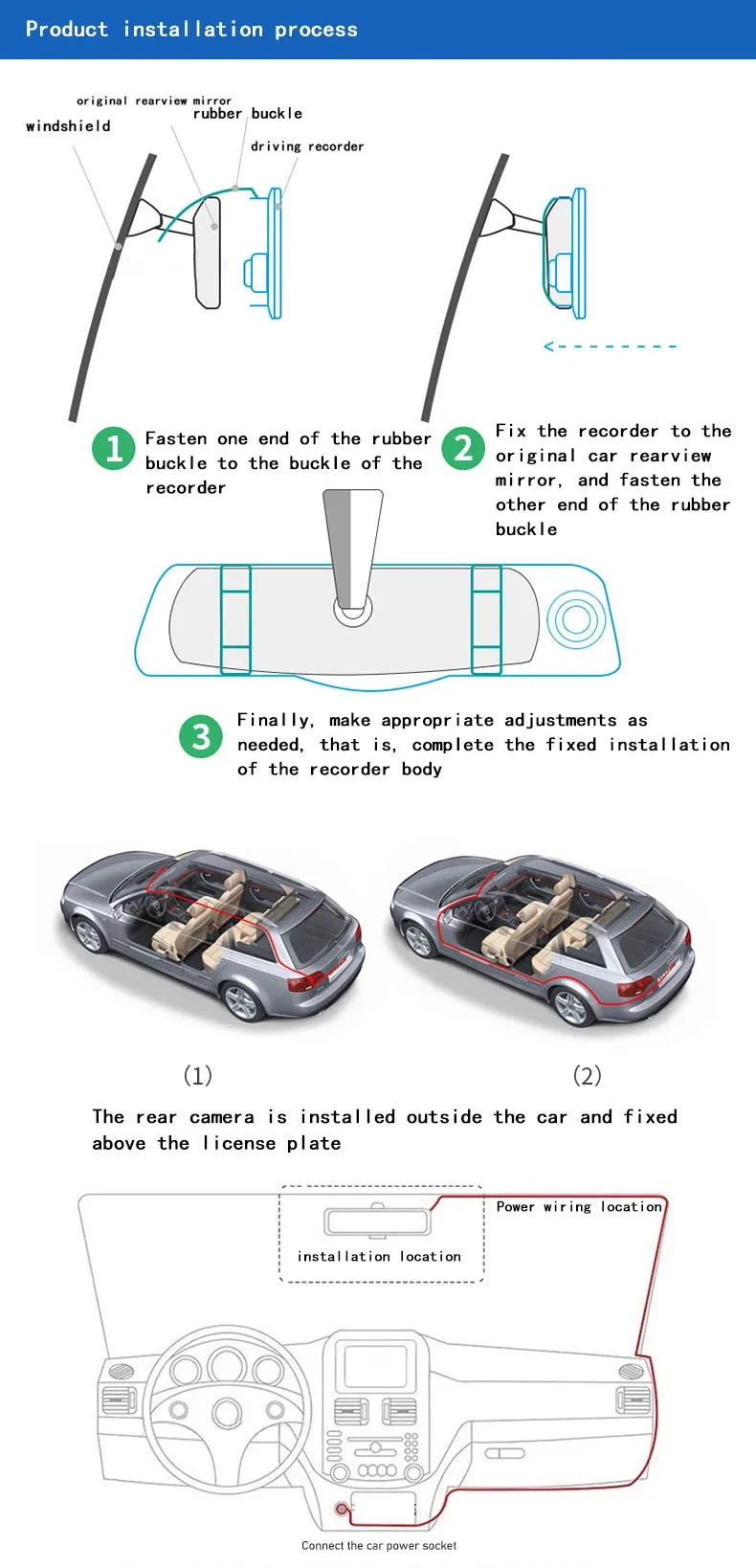 Dual Lens Rearview Mirror Dash Cam - HD 1080P Night Vision Car Recorder