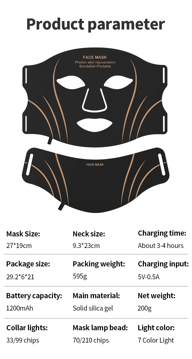 7-Color LED Light Therapy Face and Neck Mask for Skin Rejuvenation