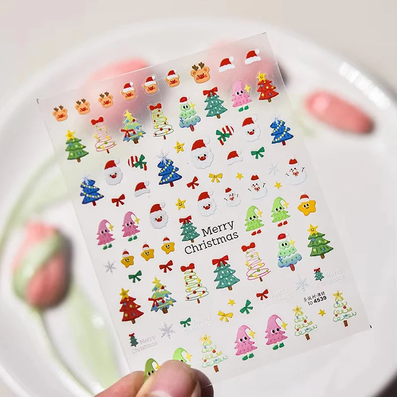 3D Christmas Nail Art Stickers - Festive Snowman & Snowflake Manicure Decals