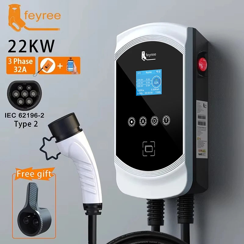 Smart EV Wallbox Charger - 22KW Type 2 Electric Vehicle Charging Station