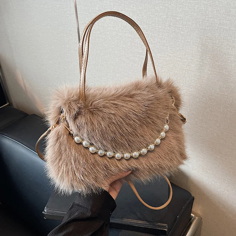 Luxury Plush Pearl Handbag