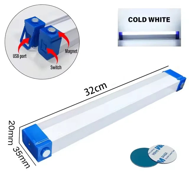 Rechargeable LED Tube Light - Magnetic Portable Bar Lamp for Camping & Emergency