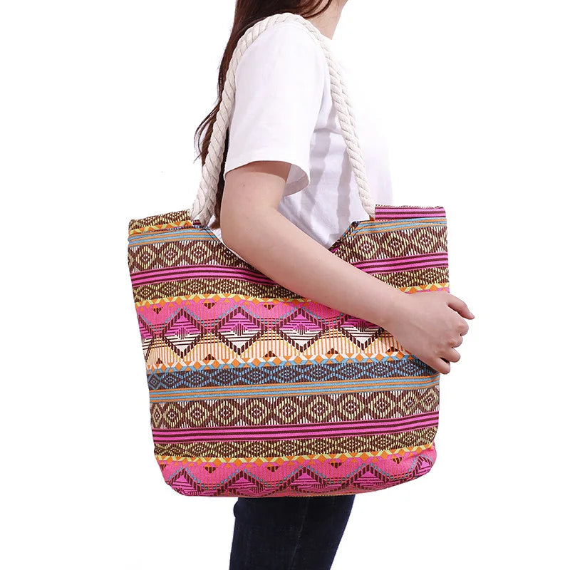 Luxury Striped Canvas Beach Tote
