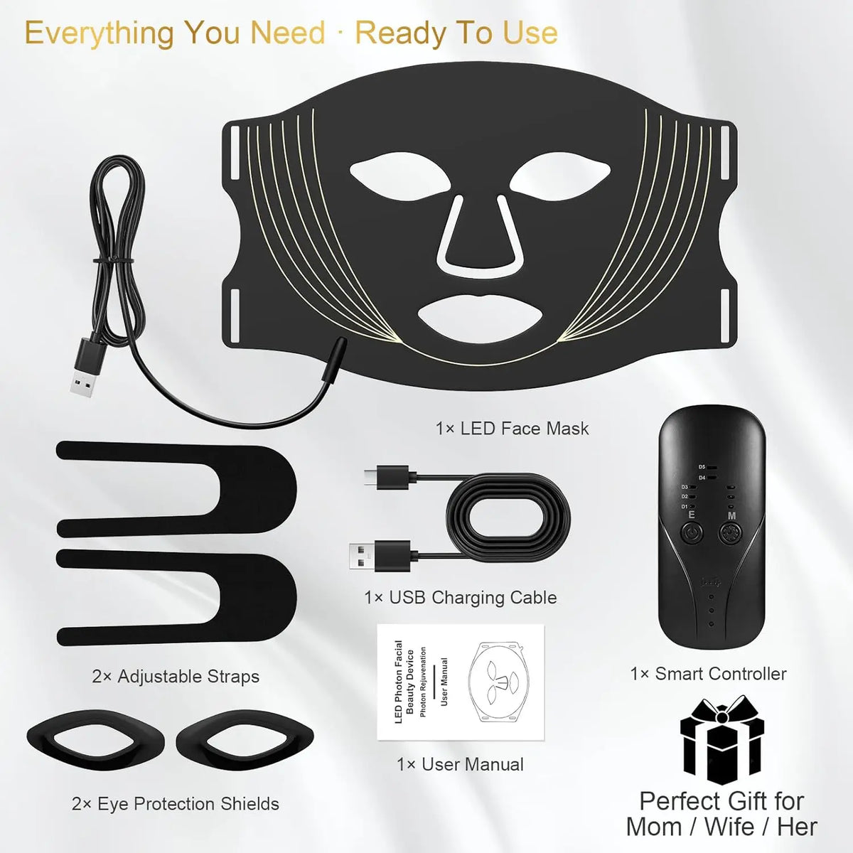 7-Color LED Facial Mask - Rechargeable Silicone Light Therapy Skin Care Device