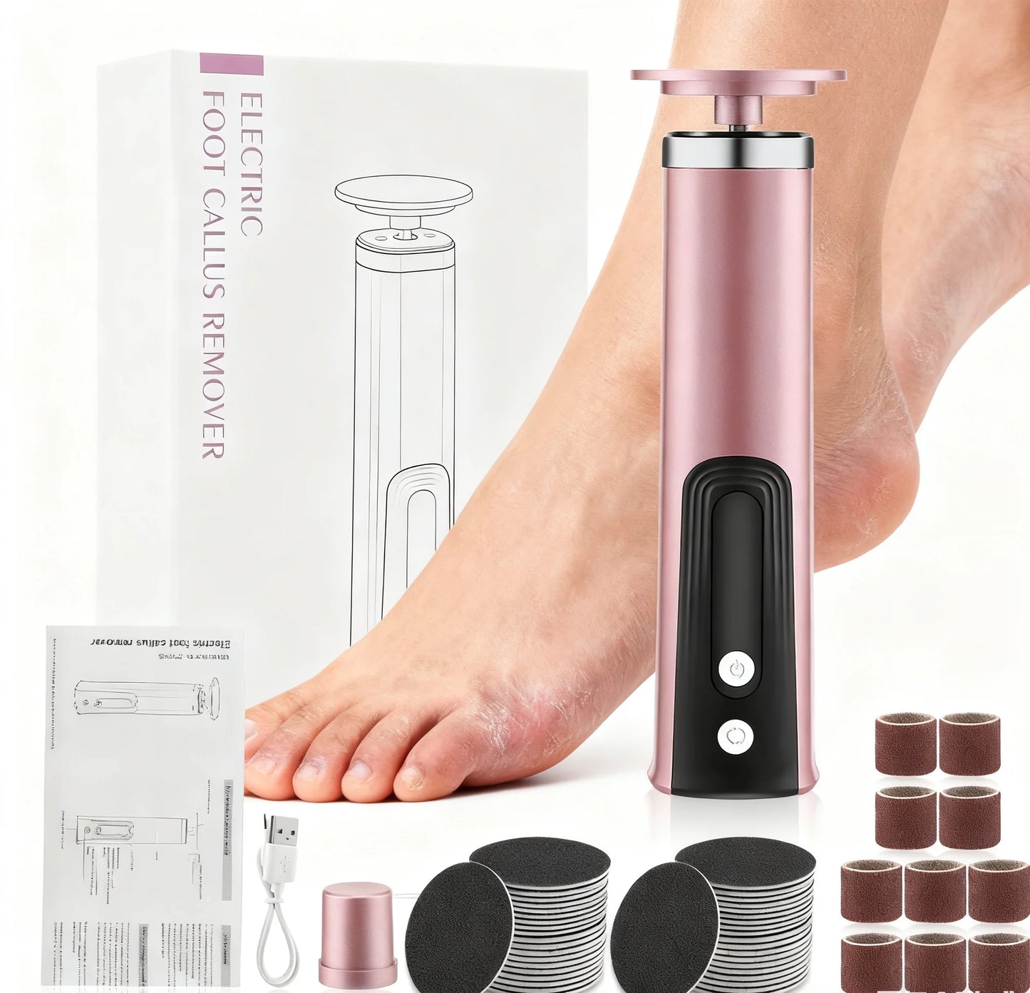2-in-1 Electric Foot Callus Remover & Rechargeable Pedicure Tool