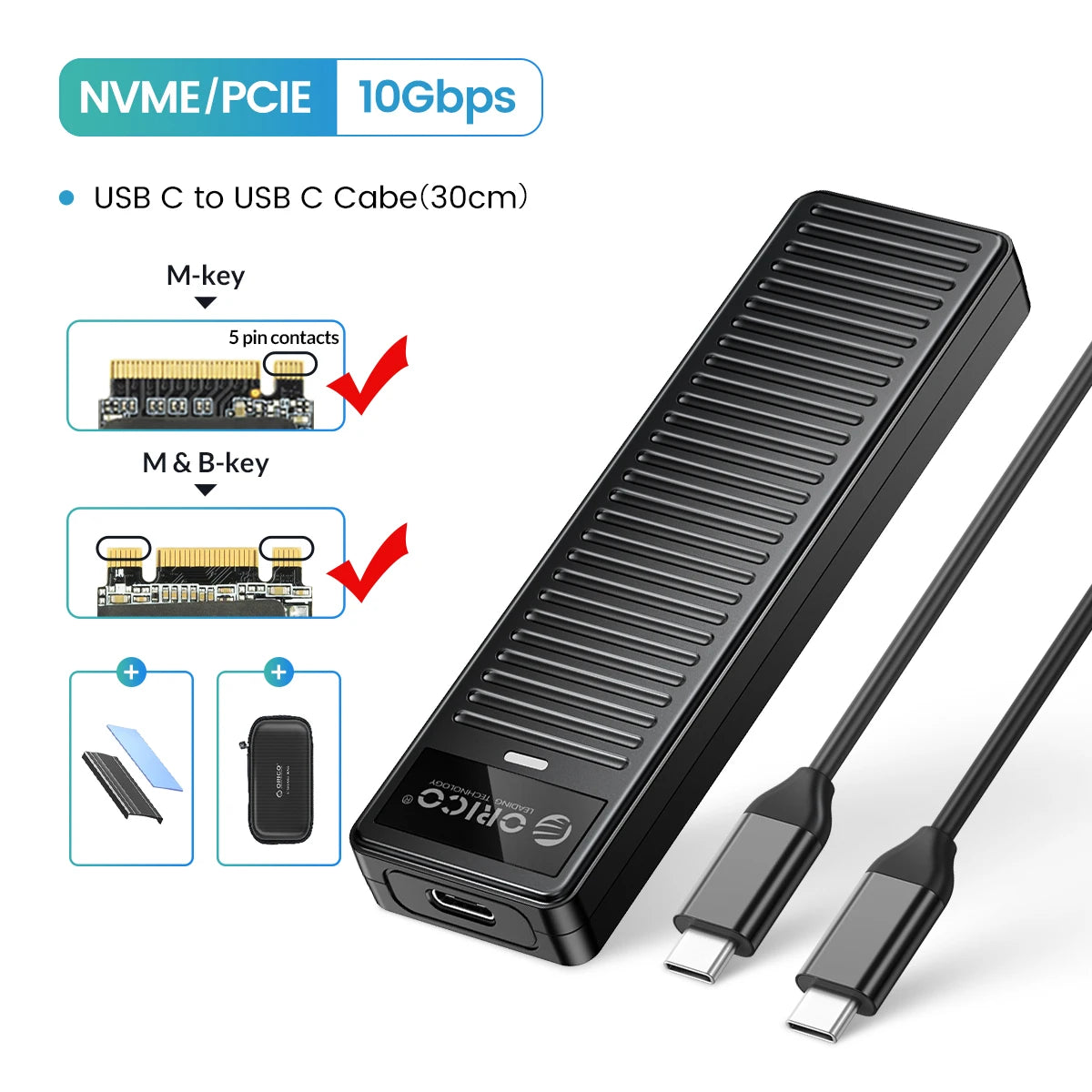 M.2 NVMe SATA SSD Enclosure 10Gbps USB 3.2 Tool-Free External Drive Case