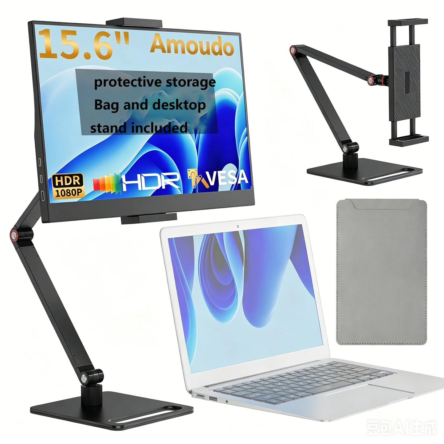 15.6" Portable FHD 1080P Monitor - Slim IPS USB-C & HDMI Travel Display
