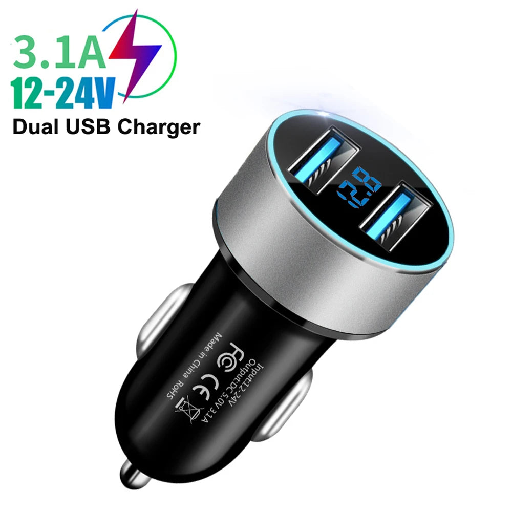 Dual USB Car Charger Adapter with Digital LED Voltmeter Voltage Display