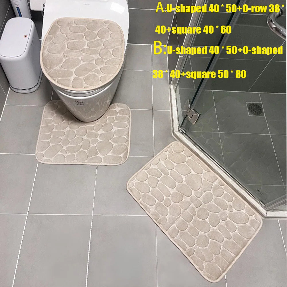 3-Piece Cobblestone Bath Mat Set - Non-Slip & Absorbent