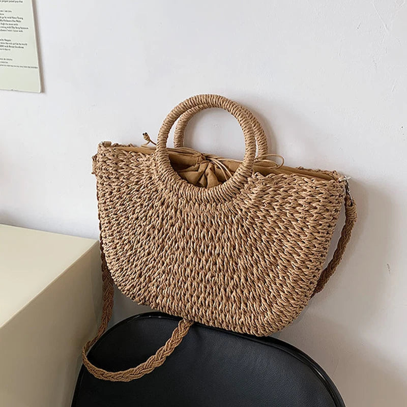 Luxury Woven Straw Bucket Bag