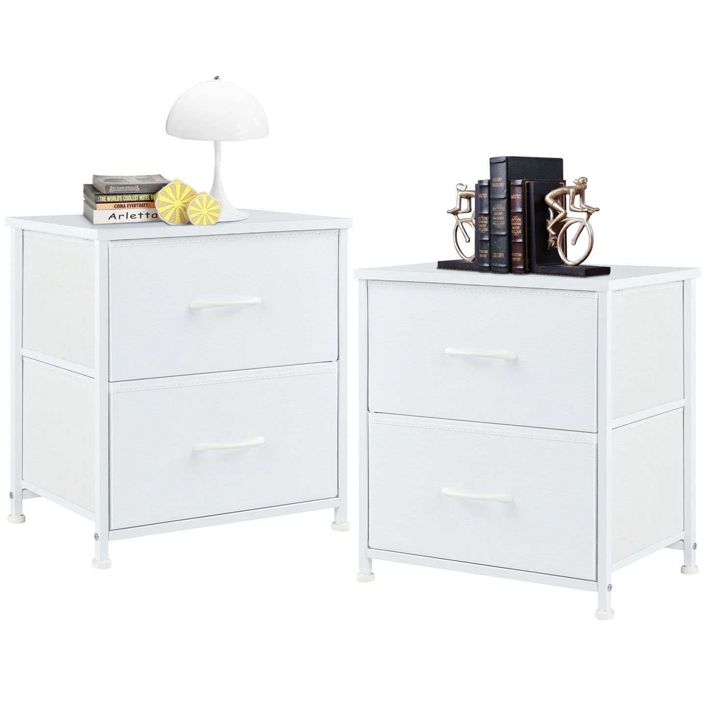 Modern 2-Drawer Nightstand with Sturdy Metal Frame & Wooden Top
