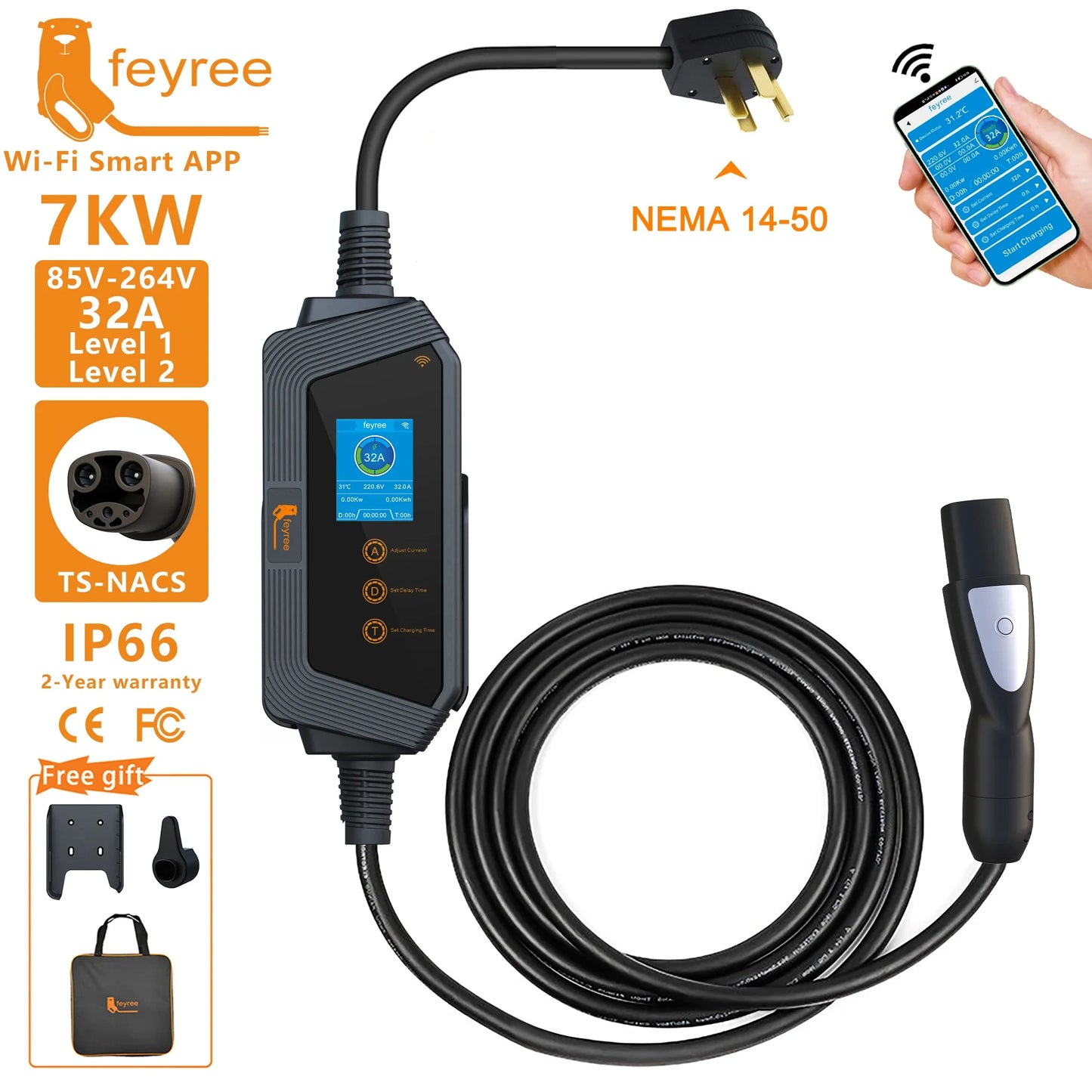 Portable EV Charger for Tesla & NACS - Smart APP Control & Fast Charging