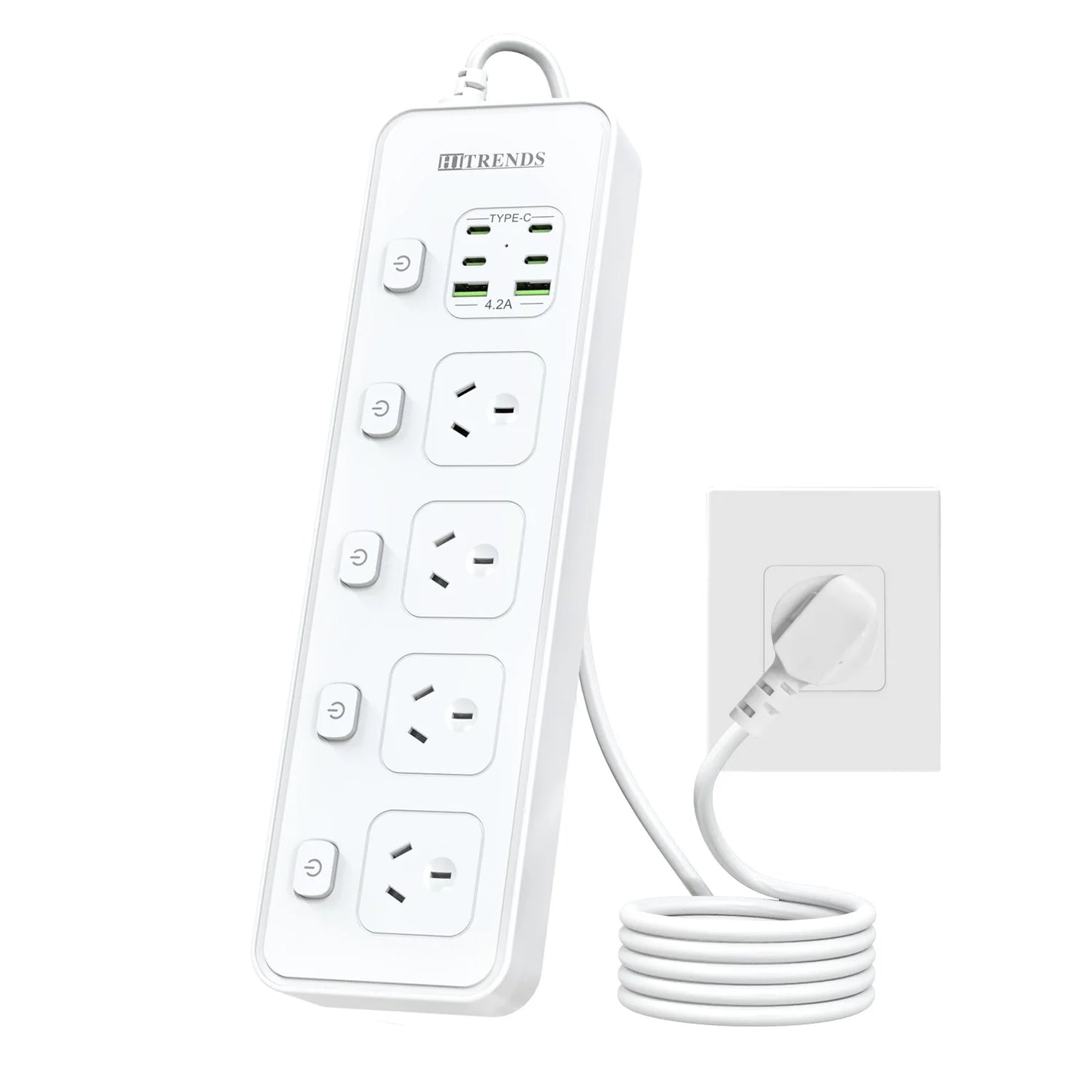 Australian Multi-Plug Power Board with 6 USB Fast Charging Ports & Switches