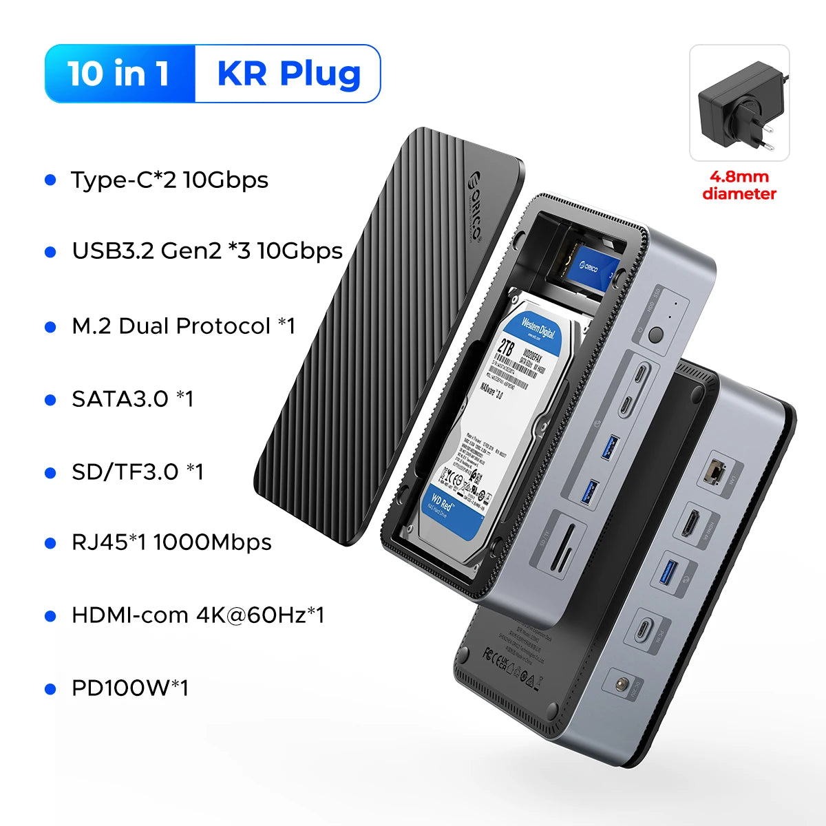 10-in-1 USB-C Docking Station with M.2 NVMe SSD & 3.5" HDD Enclosure