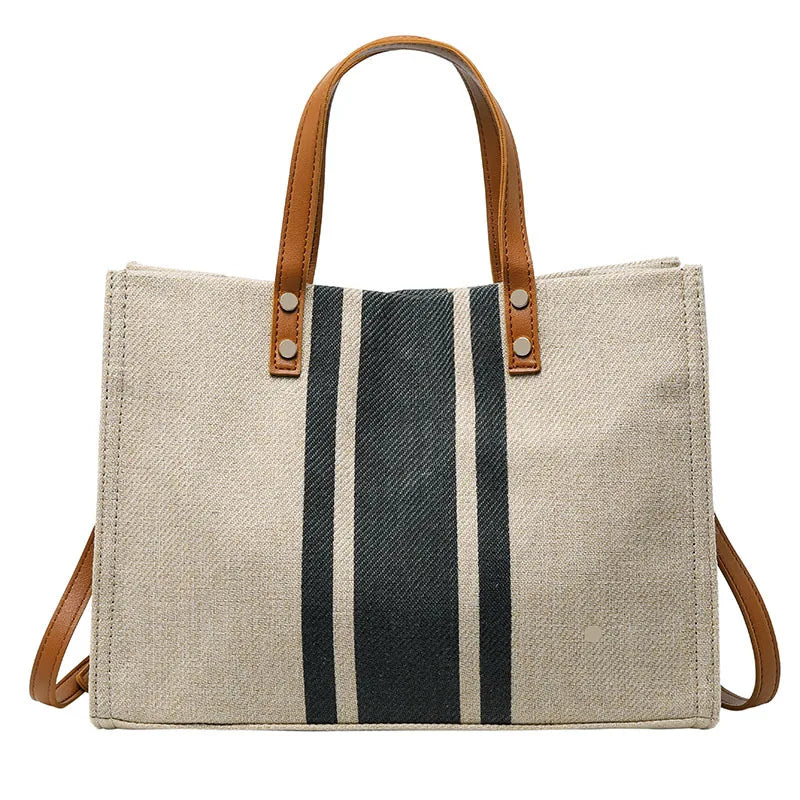 Luxury Striped Canvas Bucket Bag