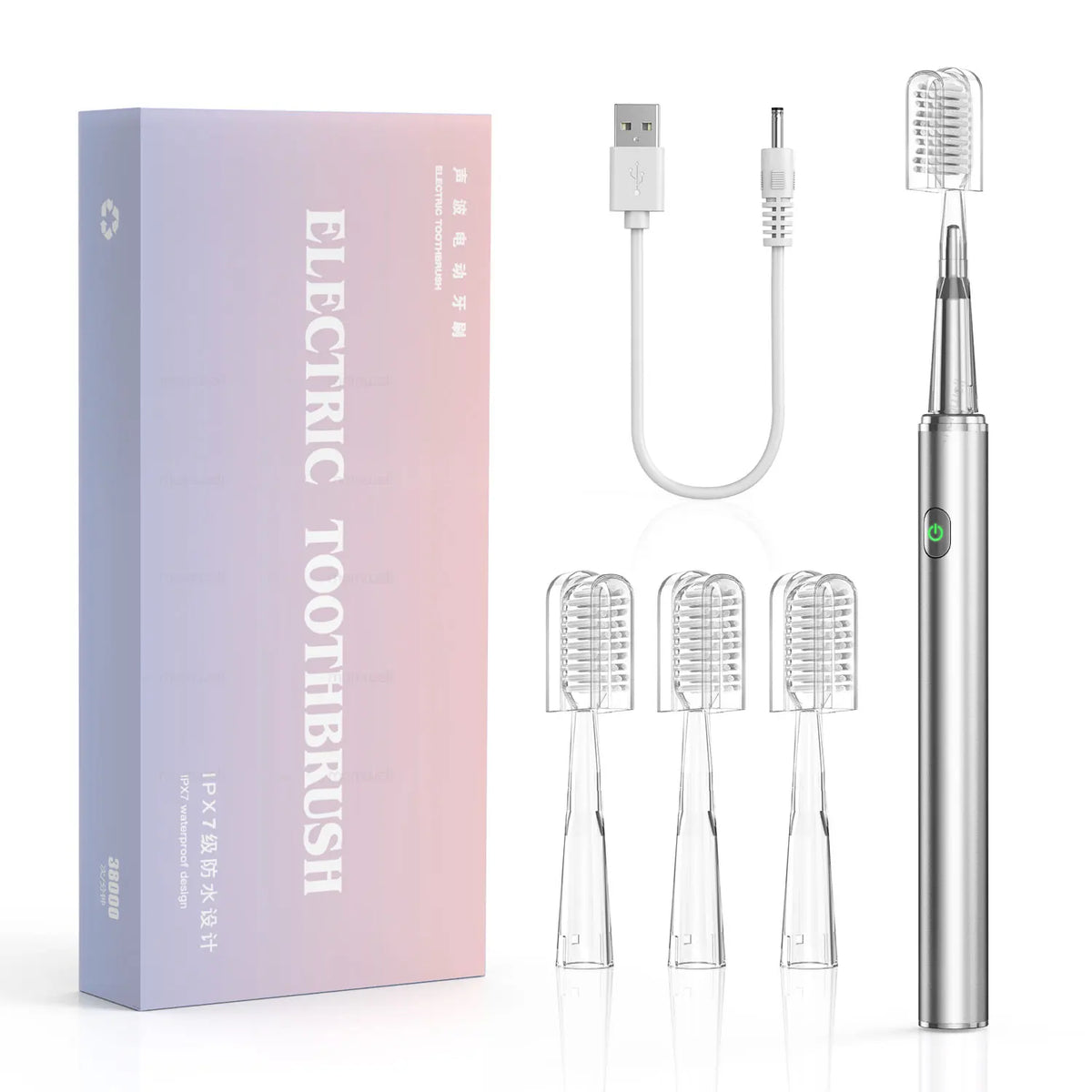 Sonic Rechargeable Electric Toothbrush with 3 Cleaning Modes & 4 Brush Heads