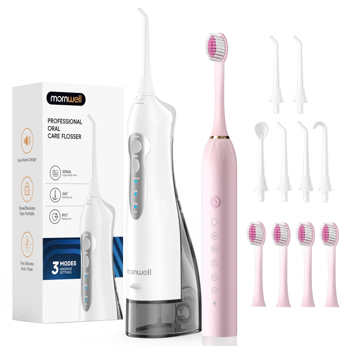 Portable Water Flosser and Sonic Electric Toothbrush Combo Set