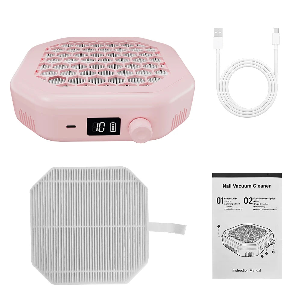 Professional Cordless Nail Dust Collector - High-Power Vacuum Cleaner with LED Screen