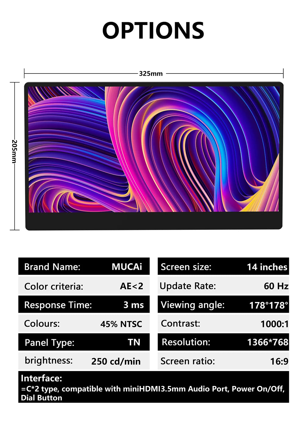 14-Inch Portable Monitor - 60Hz Lightweight Travel Display with Speakers
