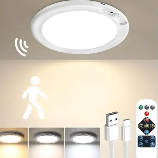 Rechargeable Motion Sensor Ceiling Light with Remote & 3 Color Modes