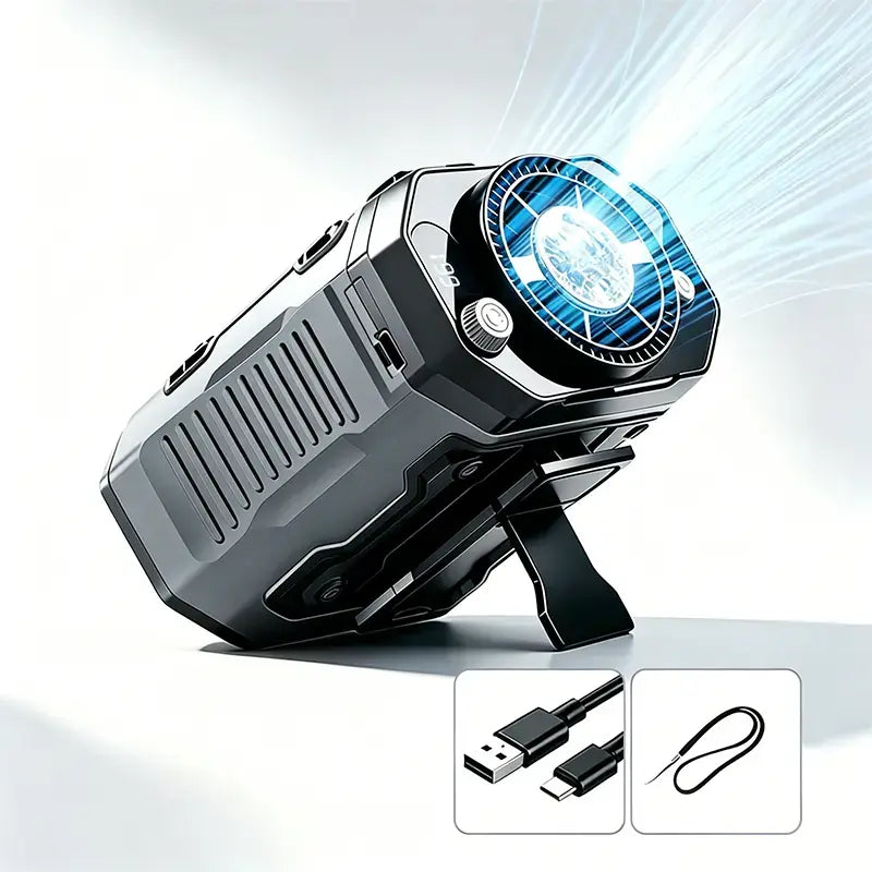 199-Speed Handheld Portable Waist Fan - USB Rechargeable Cooling Fan with Flashlight