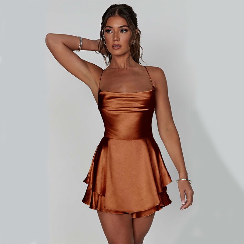Elegant Satin Backless Suspender Skirt Dress for Women - Qeepin