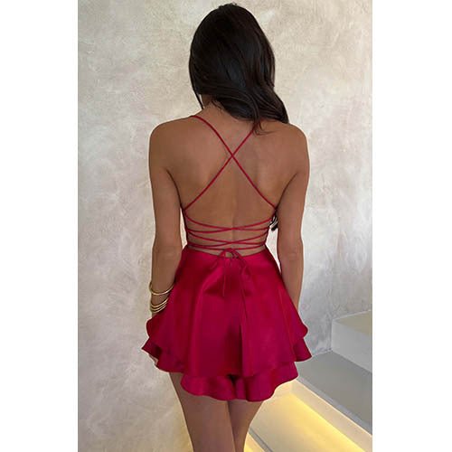 Elegant Satin Backless Suspender Skirt Dress for Women - Qeepin