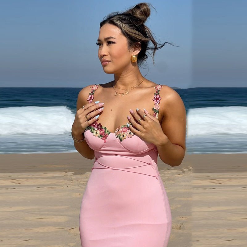 Embroidered Flower Lace - Up Suspender Dress for Women - Qeepin