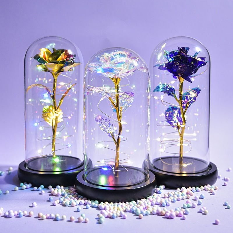 Enchanted Galaxy Rose in Glass - Qeepin