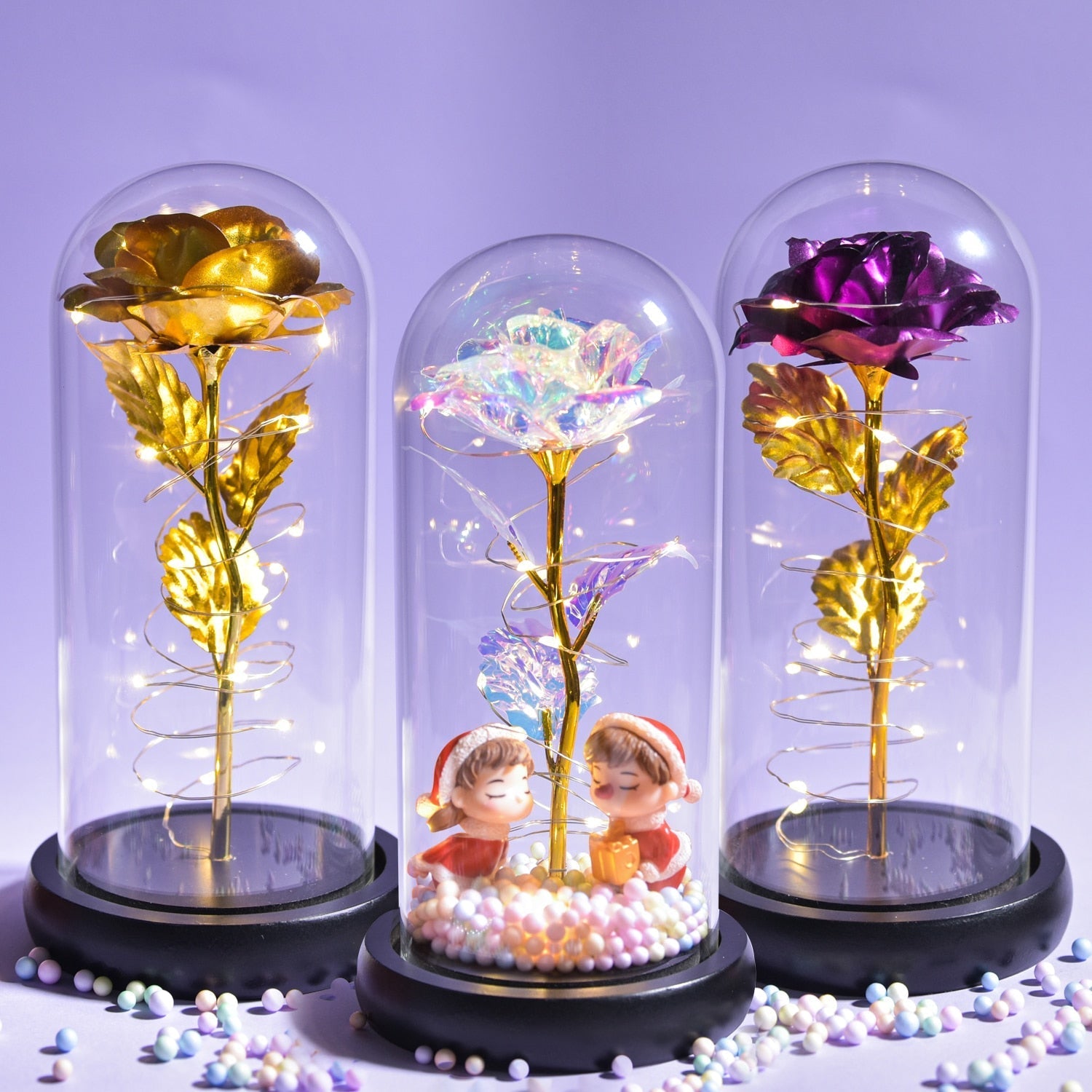 Enchanted Gold Rose in Glass - Qeepin