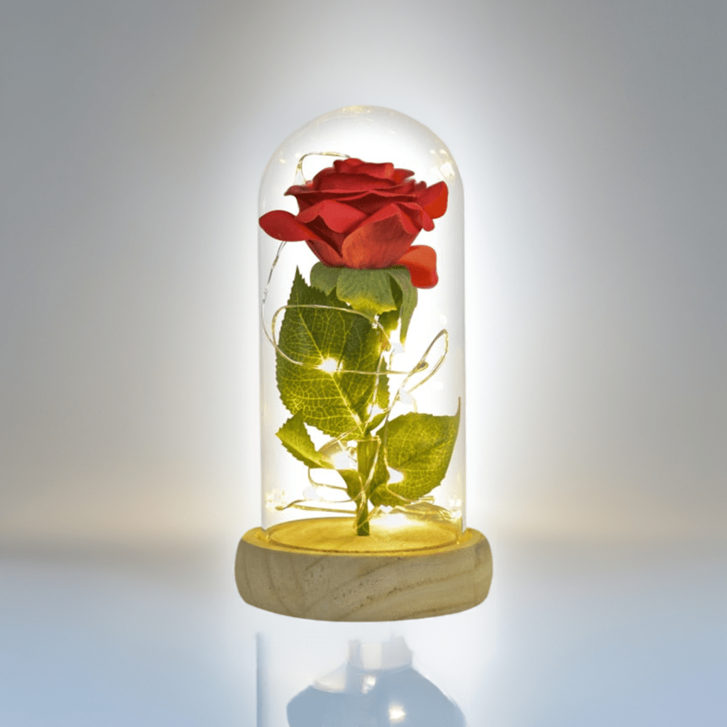Enchanted Red Silk Rose in Glass Dome - Qeepin