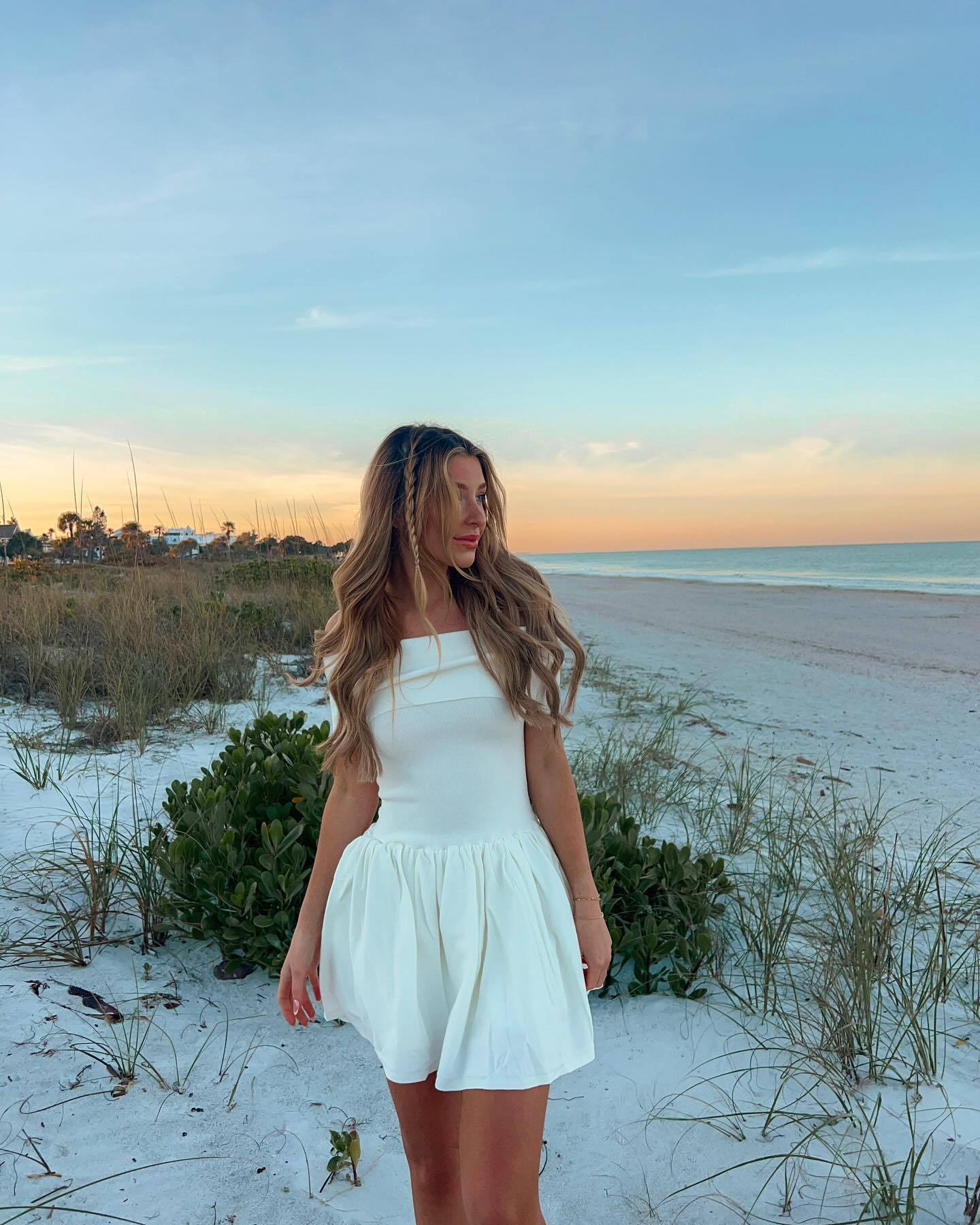 Knitted Hollow - Out Off - Shoulder Beach Dress for Women - Qeepin