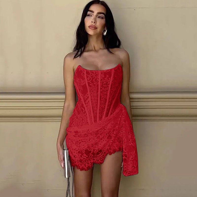 Strapless Lace - Up Back A - Line Party Dress for Women - Qeepin