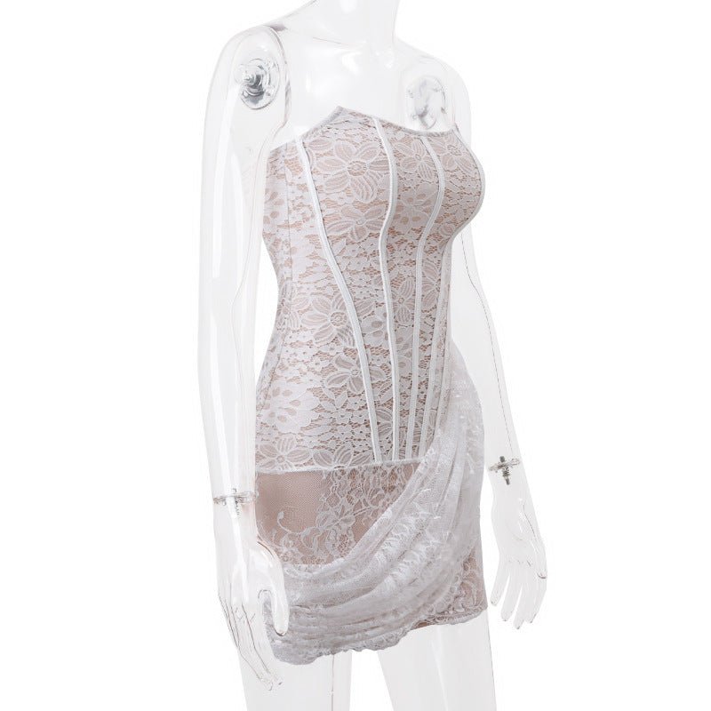 Strapless Lace - Up Back A - Line Party Dress for Women - Qeepin