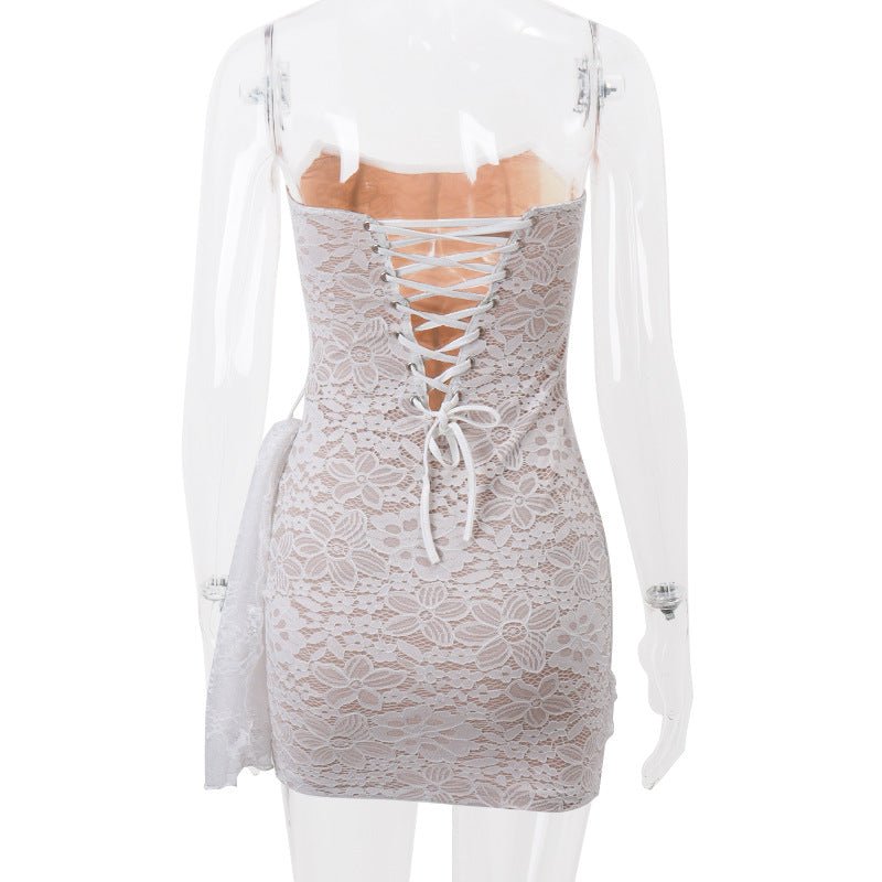 Strapless Lace - Up Back A - Line Party Dress for Women - Qeepin